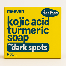 Load image into Gallery viewer, Box of meeven kojic acid turmeric soap for dark spots on a white background
